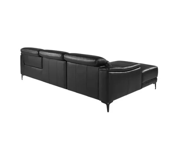 Sofá relaxante com chaise longue esquerda em pele preta