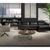 Sofá relaxante com chaise longue esquerda em pele preta