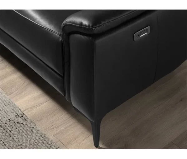 Sofá relaxante com chaise longue esquerda em pele preta