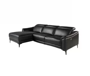 Sofá relaxante com chaise longue esquerda em pele preta