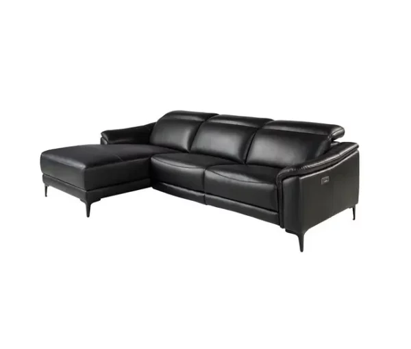 Sofá relaxante com chaise longue esquerda em pele preta