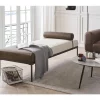 Chaise-longue em linho sintético e pele sintética creme e castanho escuro MALMOS
