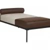 Chaise-longue em linho sintético e pele sintética creme e castanho escuro MALMOS