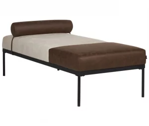Chaise-longue em linho sintético e pele sintética creme e castanho escuro MALMOS