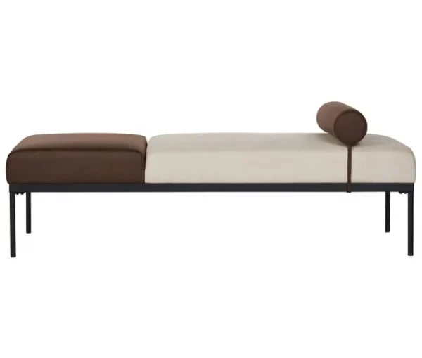 Chaise-longue em linho sintético e pele sintética creme e castanho escuro MALMOS