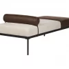 Chaise-longue em linho sintético e pele sintética creme e castanho escuro MALMOS