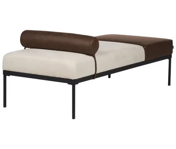Chaise-longue em linho sintético e pele sintética creme e castanho escuro MALMOS