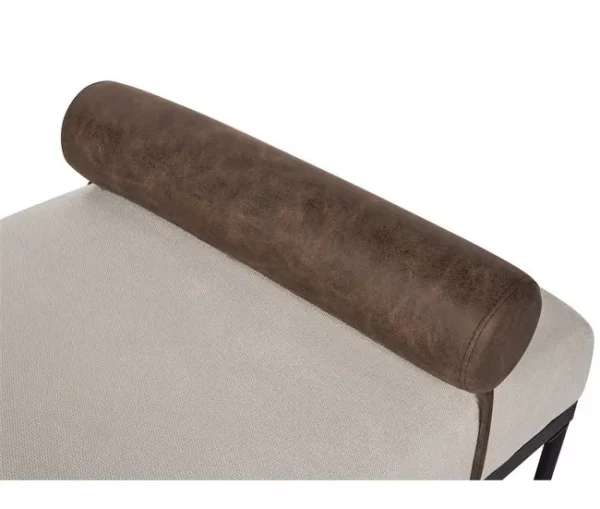 Chaise-longue em linho sintético e pele sintética creme e castanho escuro MALMOS