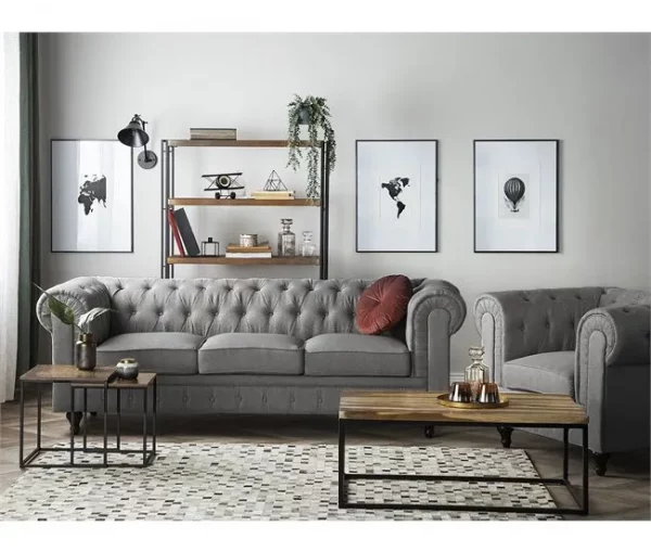 Conjunto de sofás com 4 lugares em tecido cinzento claro CHESTERFIELD BIG