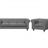 Conjunto de sofás com 4 lugares em tecido cinzento claro CHESTERFIELD BIG