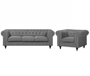 Conjunto de sofás com 4 lugares em tecido cinzento claro CHESTERFIELD BIG