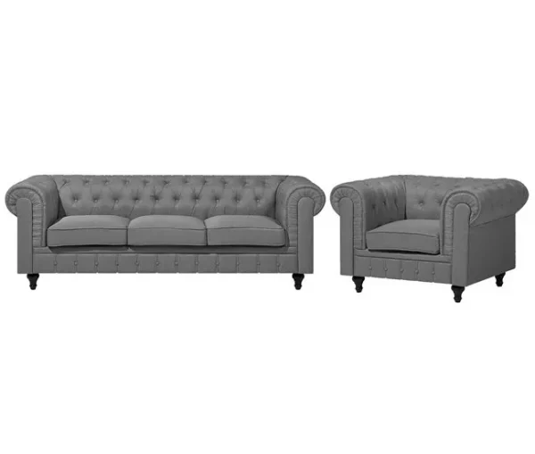 Conjunto de sofás com 4 lugares em tecido cinzento claro CHESTERFIELD BIG