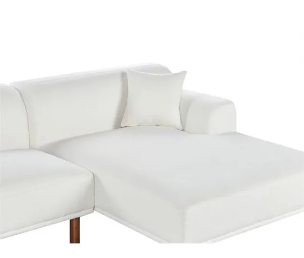 Sofá de canto 3 lugares com repousa-pés em tecido bouclé branco à esquerda HOLT