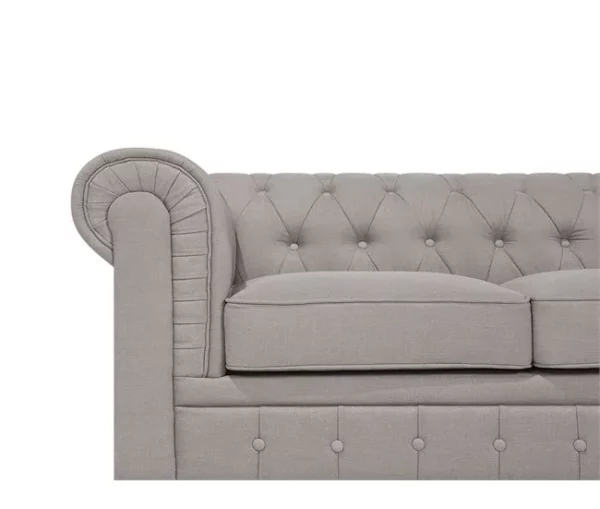 Sofá de canto 6 lugares em tecido creme à direita CHESTERFIELD