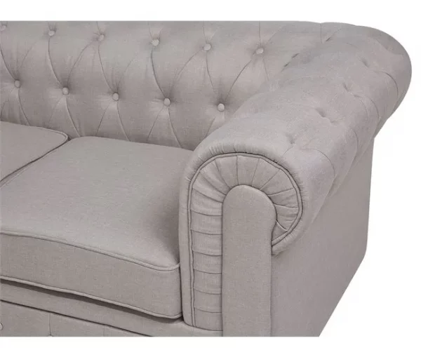 Sofá de canto 6 lugares em tecido creme à direita CHESTERFIELD
