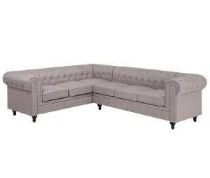 Sofá de canto 6 lugares em tecido creme à direita CHESTERFIELD