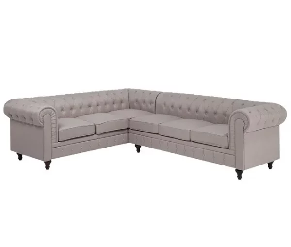 Sofá de canto 6 lugares em tecido creme à direita CHESTERFIELD