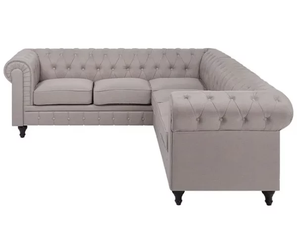 Sofá de canto 6 lugares em tecido creme à direita CHESTERFIELD