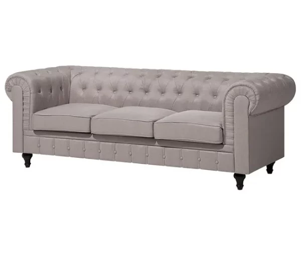 Sofá de canto 6 lugares em tecido creme à direita CHESTERFIELD