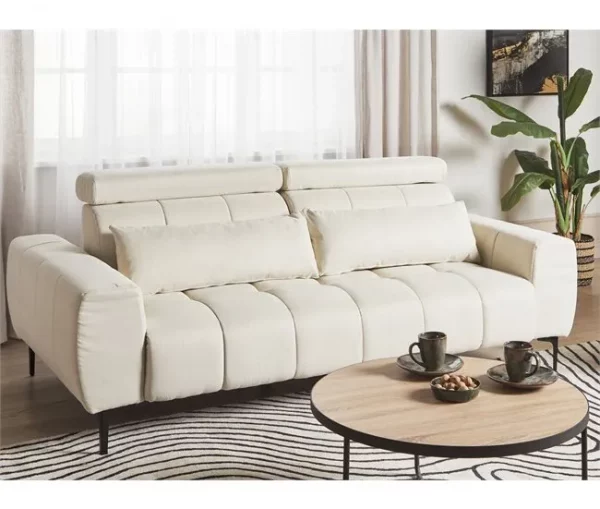 Sofá de 3 lugares em tecido branco-creme VEGAMO