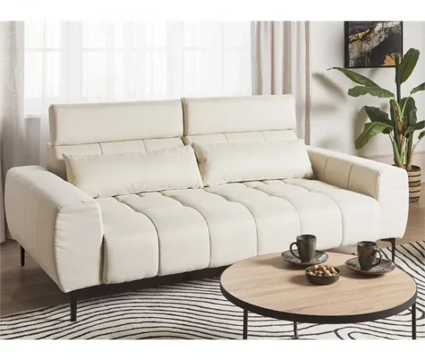 Sofá de 3 lugares em tecido branco-creme VEGAMO
