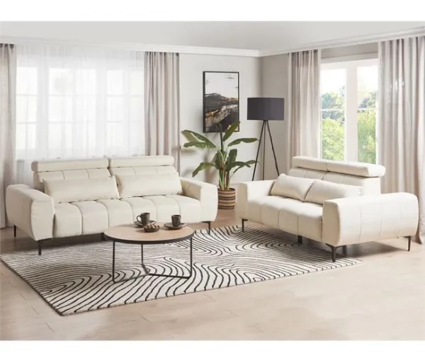 Sofá de 3 lugares em tecido branco-creme VEGAMO