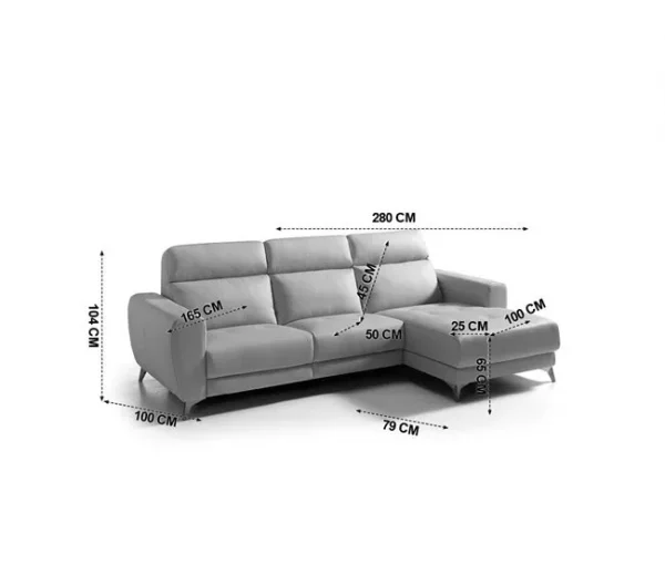 Chaise longue relax elétrica SALMA dereita 4 lugares cinza