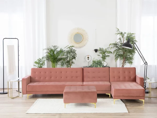 Schlafsofa ABERDEEN Samt Rosa Otto+Mittel L/R CH.