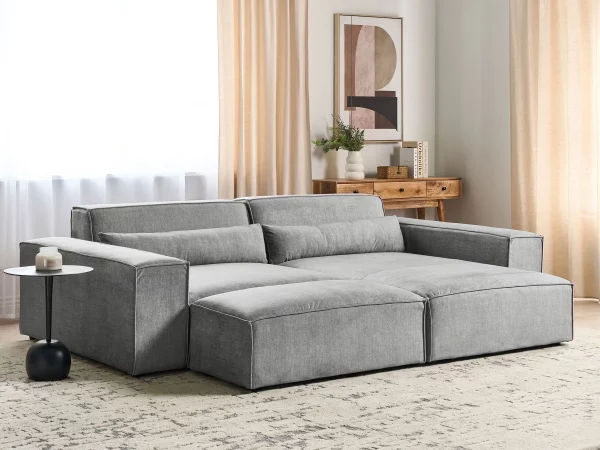 2 Seater L w Ottoman, HELLNAR, Grey,DEF