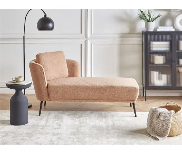 Chaise-longue em tecido bouclé castanho claro à esquerda ARTHEZE