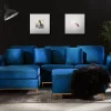 Ecksofa R OSLO Samtstoff dunkelblau mit Ottomane CH