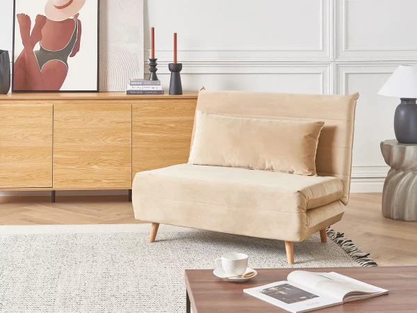 Sofa Bed SETTEN Velvet Beige DEF