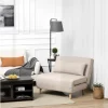 HOMCOM Sofá-cama estofado individual com almofada acolchoada e encosto ajustável em 3 posições Pernas dobráveis ​​ocultas 95x95x80 cm bege