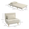 HOMCOM Sofá-cama estofado individual com almofada acolchoada e encosto ajustável em 3 posições Pernas dobráveis ​​ocultas 95x95x80 cm bege