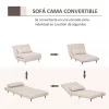 HOMCOM Sofá-cama estofado individual com almofada acolchoada e encosto ajustável em 3 posições Pernas dobráveis ​​ocultas 95x95x80 cm bege