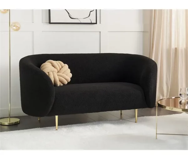 Sofá de 2 lugares estofado em tecido bouclé preto LOEN