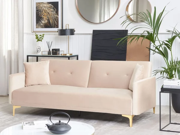 Velvet Sofa Bed Beige LUCAN DEF