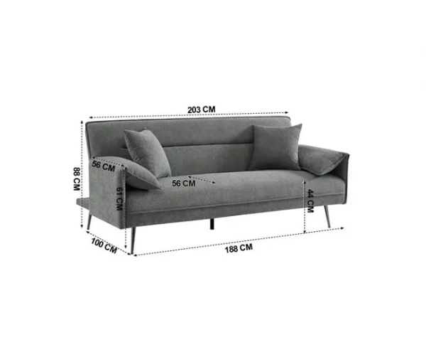 Sofá cama 3 lugares EIDEN cor cinza