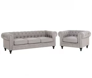 Conjunto de sofás com 4 lugares em tecido cinzento claro CHESTERFIELD