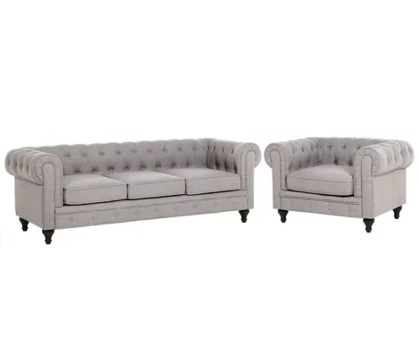 Conjunto de sofás com 4 lugares em tecido cinzento claro CHESTERFIELD