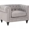Conjunto de sofás com 4 lugares em tecido cinzento claro CHESTERFIELD