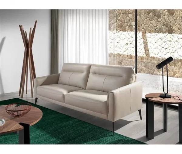 Sofá de 3 lugares estofado em pele cor Taupe