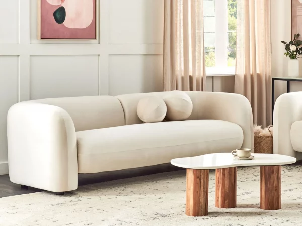3 Seater Sofa, LEIREN, Off-White Velvet DEF