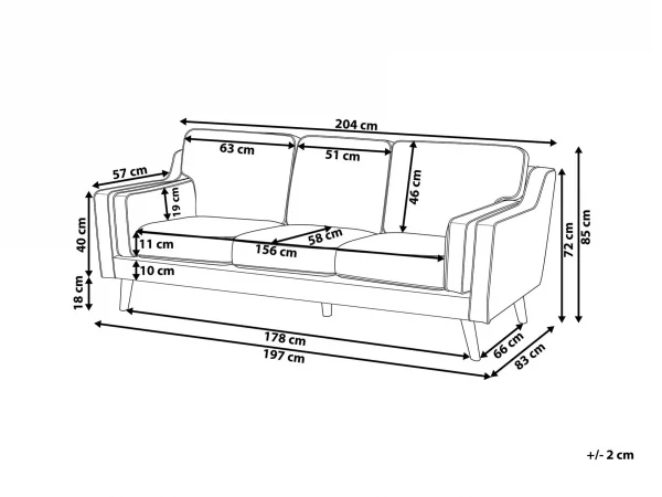 Sofa LOKKA, 3 sitzer schwarz CH