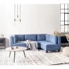 Sofá de canto modular 4 lugares em tecido azul à esquerda UNSTAD