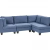 Sofá de canto modular 4 lugares em tecido azul à esquerda UNSTAD