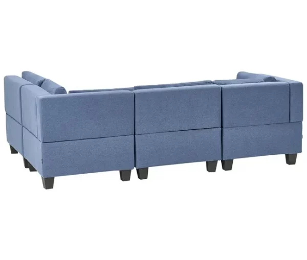 Sofá de canto modular 4 lugares em tecido azul à esquerda UNSTAD
