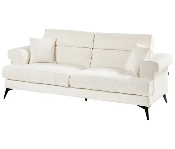 Sofá de 3 lugares em tecido bouclé branco SKIVE