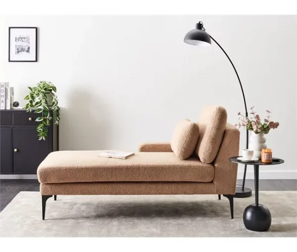 Chaise-longue à direita em bouclé cor de areia EWRON