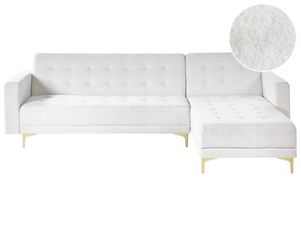 Corner Sofa Left ABERDEEN, white boucle fabric DEF